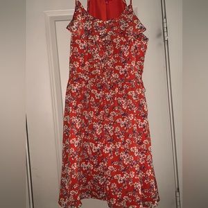 Red floral midi dress